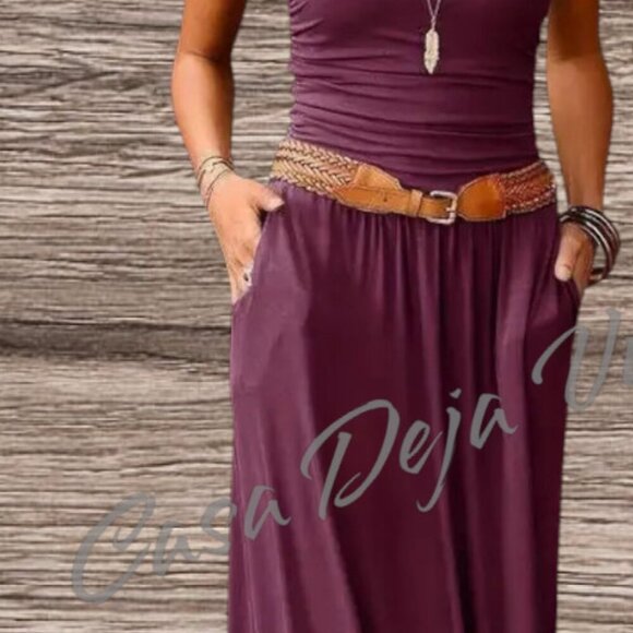 Bohemian Gypsy Sangria Burgundy Halter Style Super Soft Maxi Dress. - Picture 3 of 6